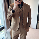 秋冬韩版修身小西装两粒扣西服套装三件套咖啡A445-SJT3611B-P250，男装西服，电商A445