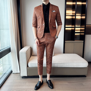 男士七分袖小西装韩版修身中袖西服九分裤两件套A445-TZ8516-P200图片