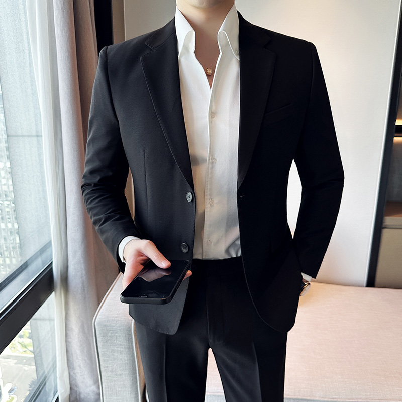 秋冬韩版修身小西装两扣西服套装两件套黑色A445-LJT3611B-P190，男装西服，电商A445