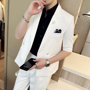 夏时尚休闲中袖西装 宽松双排扣七分袖西服外套 A445-XZ066-P130图片