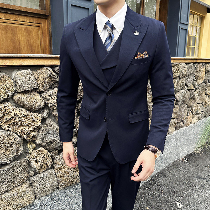 新款七色枪驳领高端西装两粒扣西服三件套深灰A445-SJT9002-P260,男装西服,电商A445