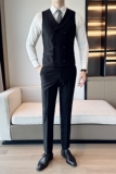 秋季新款男士马甲韩版修身双排扣西装马甲黑色A445--MJ3611-P60，男装背心/马甲，电商A445