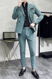新款十色韩版休闲小西装西服套装两件套全身图淡青-LJT10-P210，男装西服套装，电商A445
