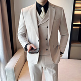 秋冬韩版修身小西装一扣西服套装三件套杏色A445-SJT3611A-P250，男装西服，电商A445