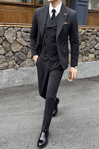 新款七色枪驳领高端西装 一扣西服三件套 深灰A445-SJT9001-P260图片