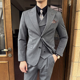 新款七色枪驳领高端西装两粒扣西服三件套杏色A445-SJT9002-P260，男装西服，电商A445