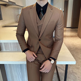 秋冬韩版修身小西装一扣西服套装三件套杏色A445-SJT3611A-P250，男装西服，电商A445