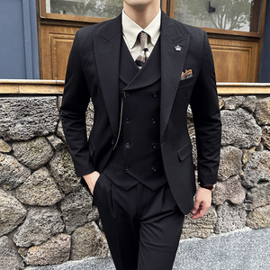 新款七色枪驳领高端西装 一扣西服三件套 深灰A445-SJT9001-P260图片