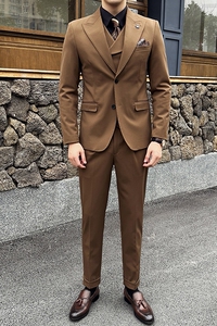 新款七色枪驳领高端西装 两粒扣西服三件套焦糖A445-SJT9002-P260图片