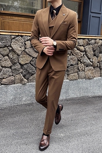 新款七色枪驳领高端西装 一扣西服三件套 焦糖A445-SJT9001-P260图片