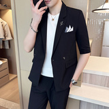 男士七分袖西装外套双排扣宽松中袖西服套装A445-TZ066-P200，男装西服套装，电商A445