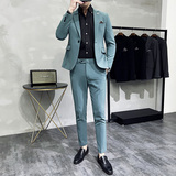 新款十色韩版休闲小西装西服套装两件套全身图深蓝-LJT09-P210，男装西服套装，电商A445