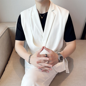 秋季男士个性马甲 时尚休闲西装领马夹 黑色 A445-DMJ019-P125图片