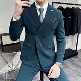 新款十个颜色韩版修身小西装西服套装三件套深蓝色SJT10-P275，男装西服套装，电商A445