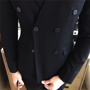 韩版修身双排扣纯色小西装 西服套装 结婚礼服三件套 大红色 TZ10图片