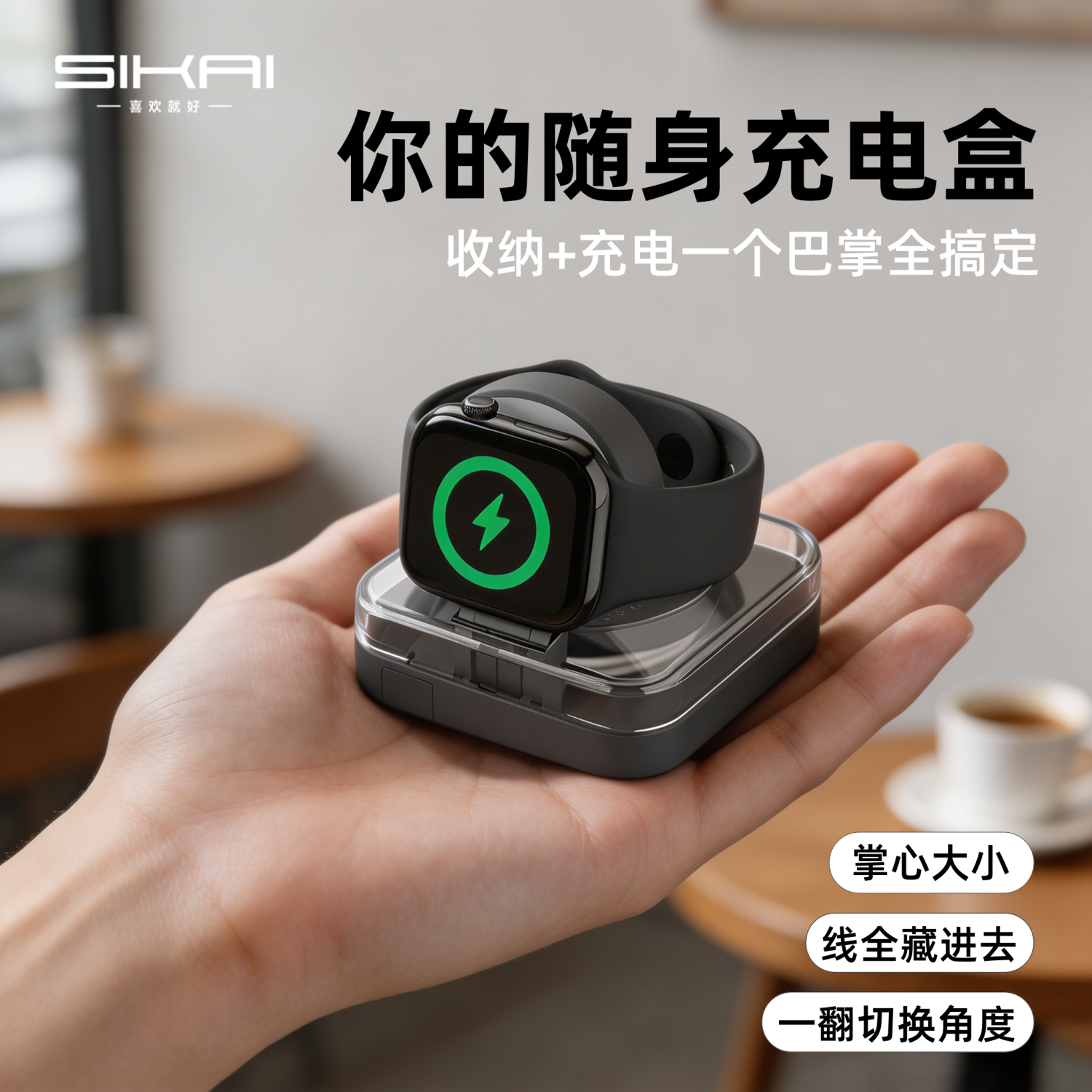 SIKAI随行仓适用苹果手表充电支架三星手表充电支架简约旅游便携收纳底座充电线收纳盒充电底座