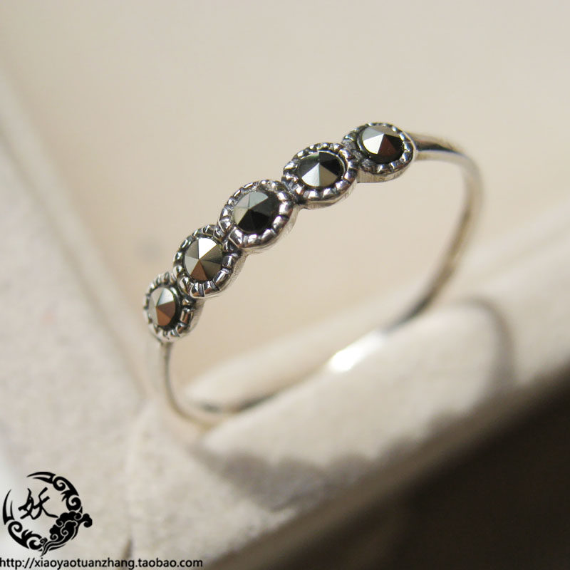 小妖团长 925纯银泰国泰银戒指 尾戒 细 马克赛石星光点点 复古女