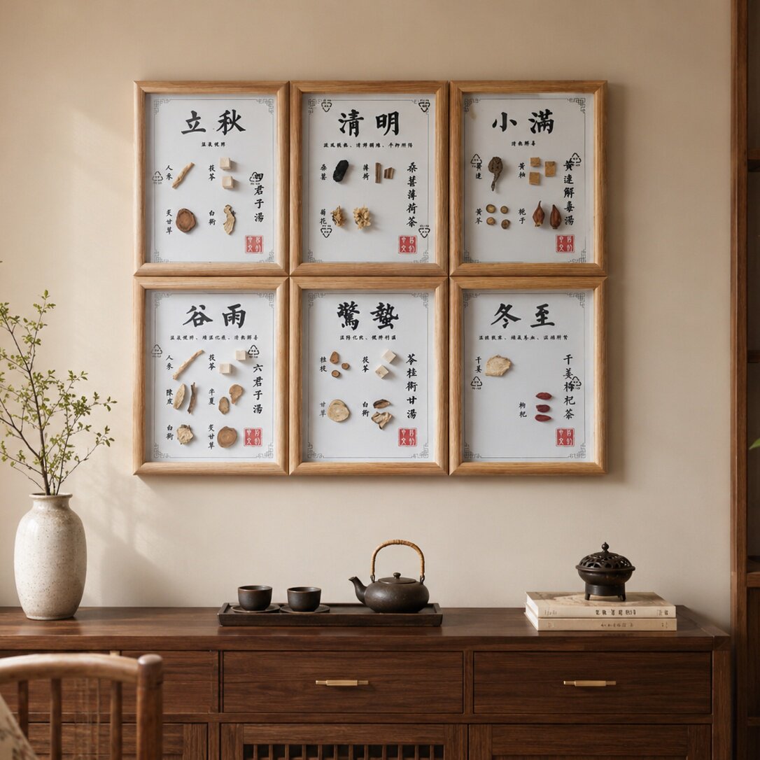 24节气中药标本中医药标本装饰画茶饮中药展示框超大木质相框成品