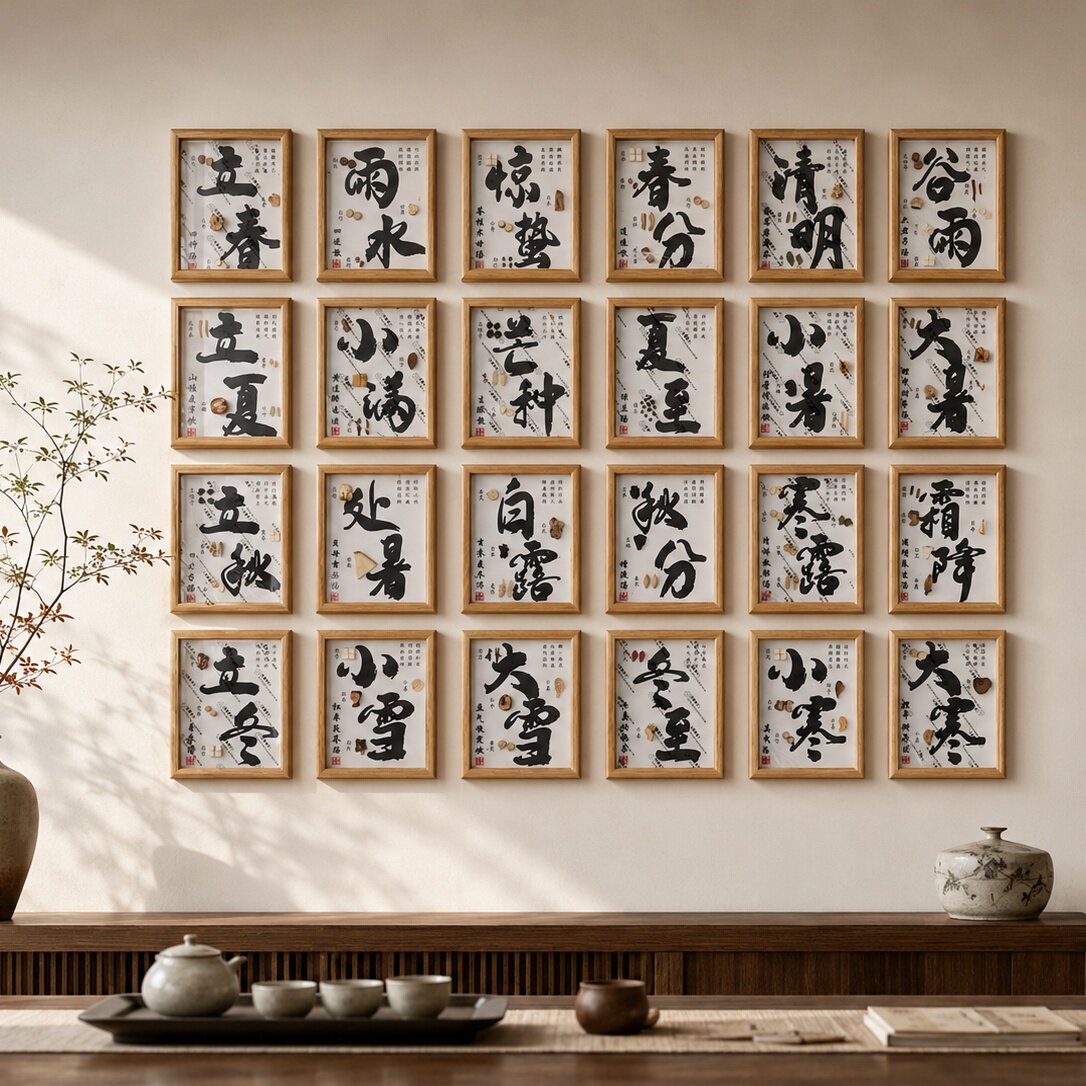中药标本装饰画24二十四节气相框中草药挂摆件中医馆养生馆展示墙