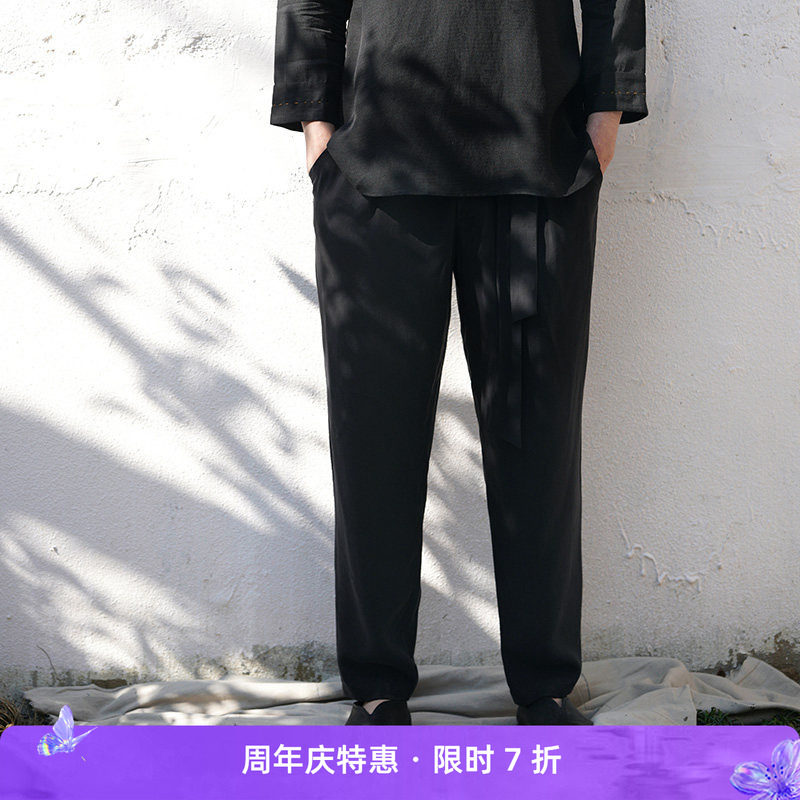生姜 原创男装夏季新品新中式长款宽松休闲裤复古哈伦裤12228101A