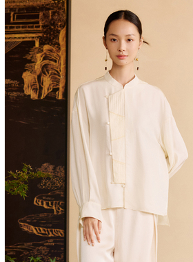 生姜 砚息 新中式原创春秋新品压褶拼接国风衬衫上衣31530601A
