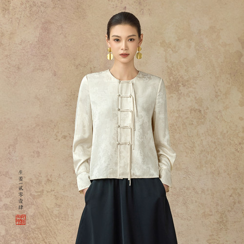 秋新中式提花盘扣改良女衬衫