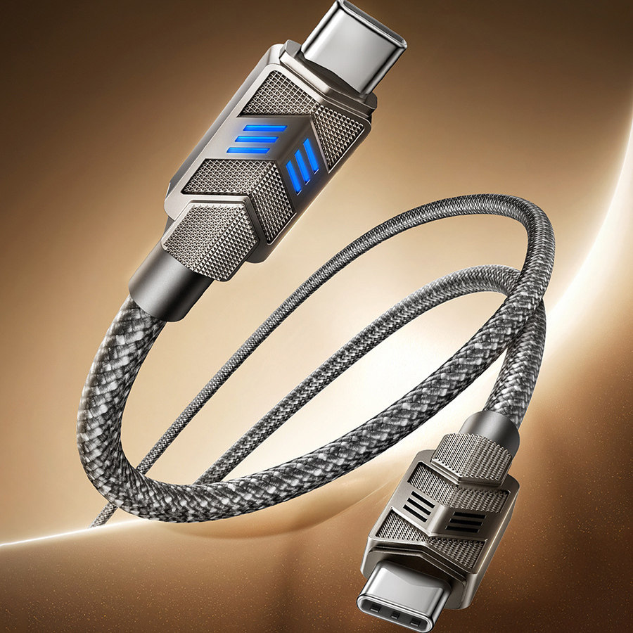 REMAX睿量锌合金带灯快充编织数据线USB-A/USB-C/PD 65W笔记本手机平板充电线3A适用苹果15/14/30W安卓Type-C