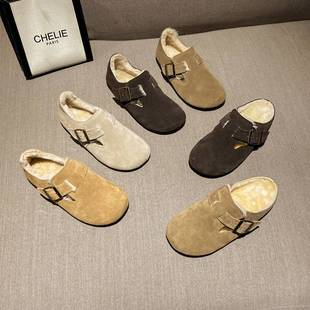 惠东县大岭胜福源真皮牛反绒大头鞋女士棉鞋博肯鞋女加绒冬鞋女款