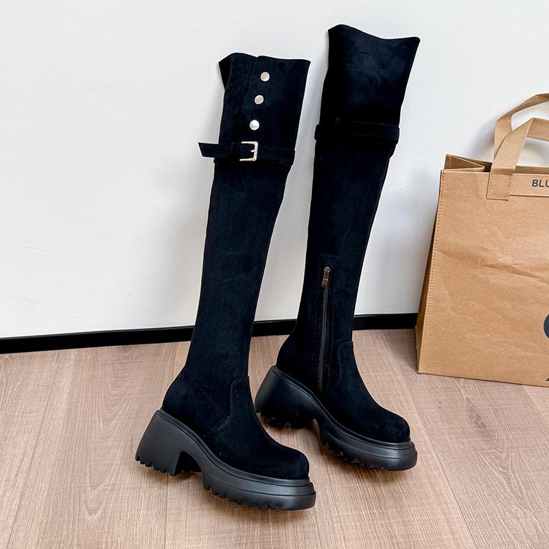 惠东县新达源鞋厂美拉德两穿翻折高跟过膝靴子女长筒靴厚底大筒围