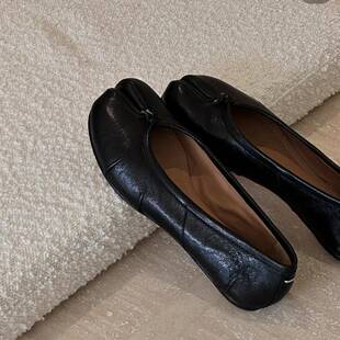 惠东县倾城美制鞋厂牛皮版~真皮平底浅口分趾鞋女猪蹄马蹄鞋复古