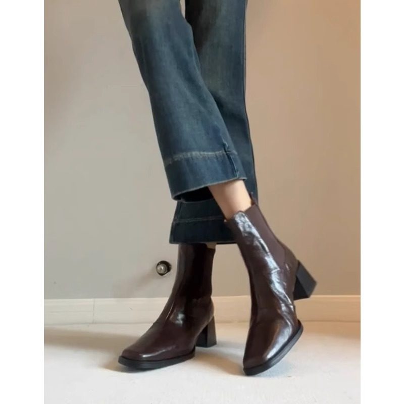 惠东县大岭鑫宇达鞋厂羊皮版~真皮粗跟复古英伦风粗跟瘦瘦靴女,女鞋,切尔西靴,淘宝优惠券,粉丝福利购,淘宝优惠卷