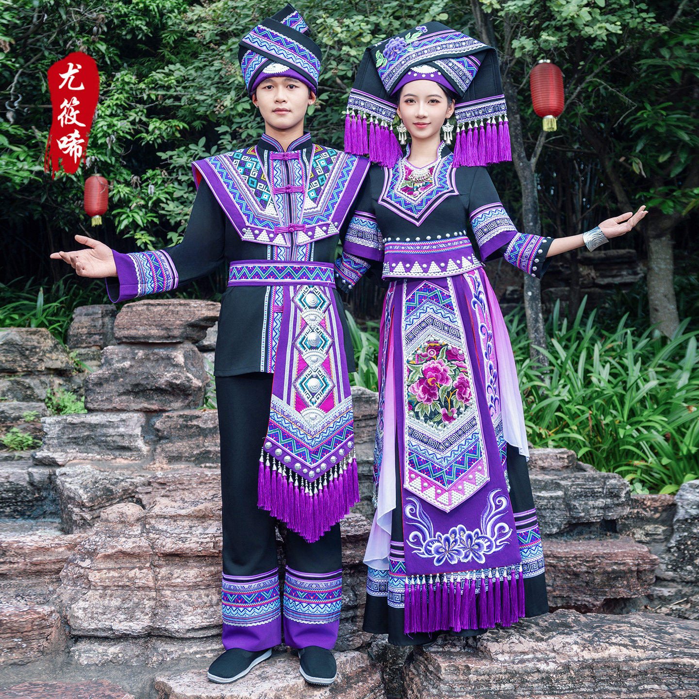 广西壮族服装成人三月三少数民族服男女情侣盛装壮锦刺绣演出长裙