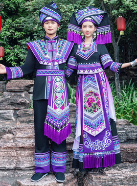 广西壮族服装成人三月三少数民族服男女情侣盛装壮锦刺绣演出长裙