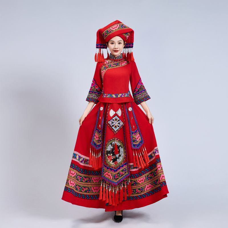 新款广西壮族服装女布依族民族演出服少数民族服装成人大摆裙