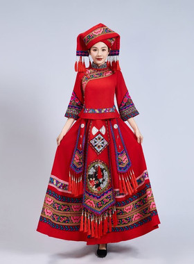 新款广西壮族服装女布依族民族演出服少数民族服装成人大摆裙