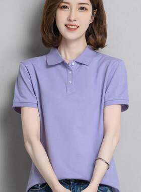 翻领纯棉短袖t恤女夏装显