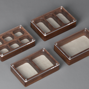 实木收纳盒黑胡桃透明首饰收纳展示盒戒指耳环EDC玩具可定制尺寸