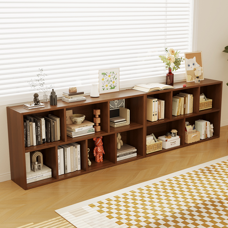 实木书架矮柜书柜窗台落地置物架格子柜电视柜阳台飘窗柜收纳组合