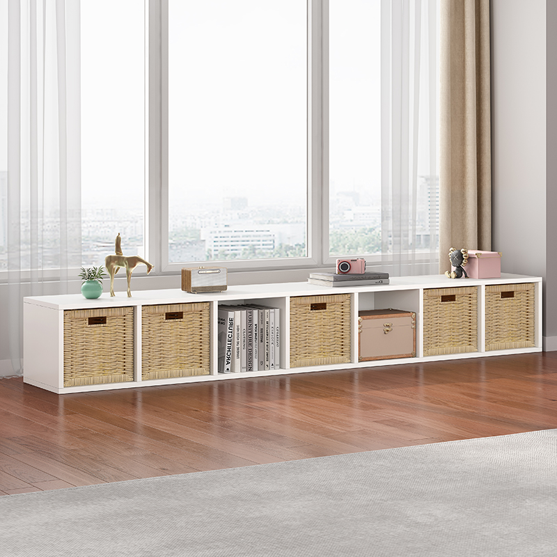 简易实木书架落地置物架矮书柜收纳柜格子柜家用电视柜单层飘窗柜