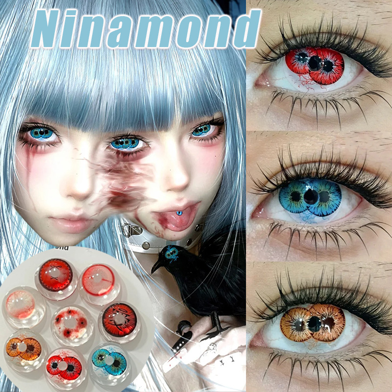NinaMond重瞳子红金蓝伯爵血痕白瞳泪虚构血斑cos半年抛美瞳女TF1