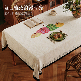 轻奢高级感2025新款 仿麻布艺餐桌布免洗防水耐刮防烫圆形长方形垫