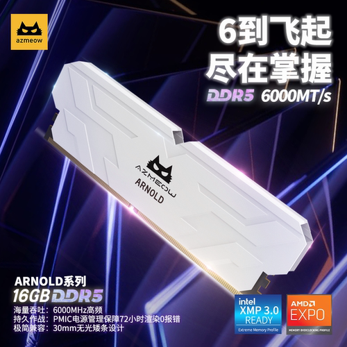 AZMEOW阿兹猫DDR5电脑内存条16GB-6000MHz台式机电竞游戏马甲条