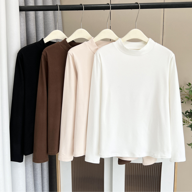 大码女秋冬新款胖MM纯色半高领打底衫德绒宽松多色长袖内搭上衣