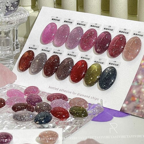 RETA VIVI 14色碎钻胶美甲专用甲油胶爆闪反光15-28号  1g2g