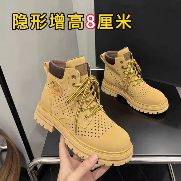 真皮内增高马丁靴女2026新款夏季薄款复古大黄靴英伦风厚底短靴子
