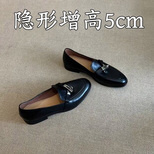 内增高5cm复古马衔扣乐福鞋女时尚单鞋懒人鞋一脚蹬英伦风小皮鞋