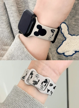 适用iWatchs10代表带applewatch9硅胶女款苹果手表s87浮雕运动透气SE雕刻米奇可爱5/6/7创意42/46mm卡通Ultra