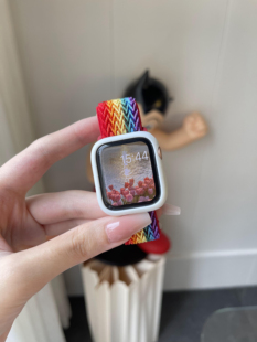 适用apple watch7表带iwatch8表带新款彩虹编织表带iwatch6/5/4/3/2/1/s8表带苹果手表带SE男女40/44/41/45mm