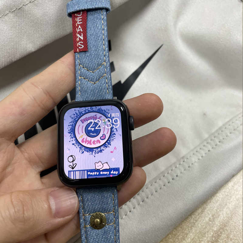 适用iwatch8表带苹果手表apple watch7表带高级感复古百搭牛仔刺绣YK2简约INS小众设计41/45mm夏季男女生新款