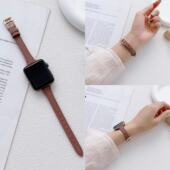 45mm创意小众高级夏季 适用applewatch9表带细款 百搭 5女生新款 柔软小蛮腰真皮iwatch8苹果手表7代皮质se